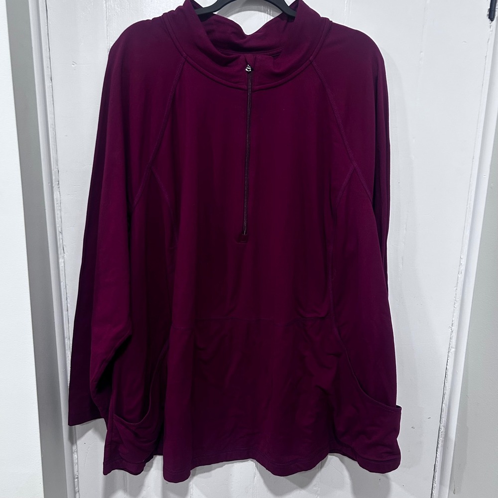 J. Jill Fit Out & About Popover 4X Burgundy Quarter Zip Active Top Plus Size